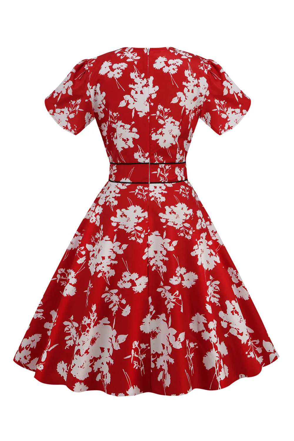 Rose V Col Fleur Imprimé Balançoire Robe Vintage - Image 13