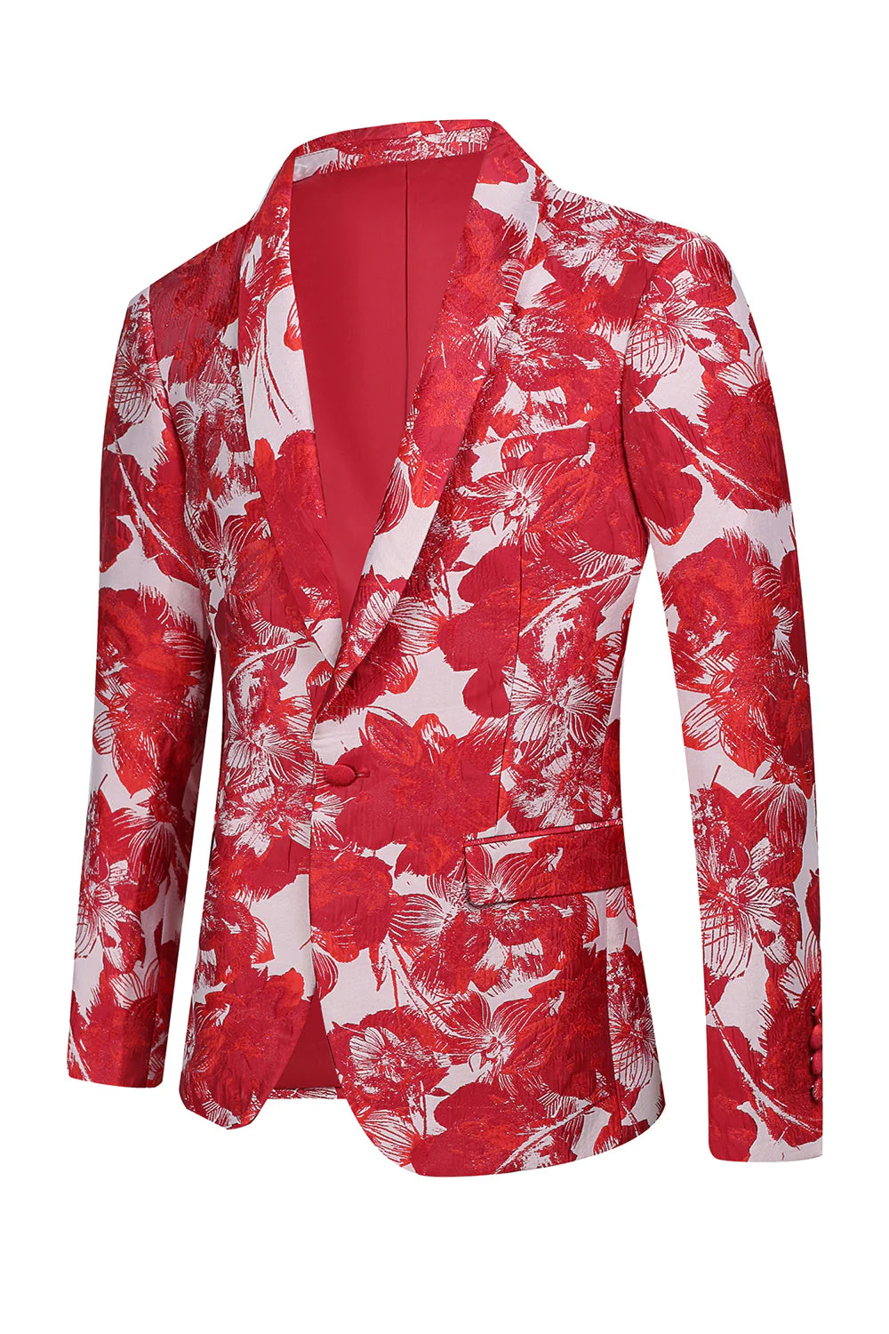 Rouge Floral Jacquard 2 pièces Hommes Costumes - Image 4