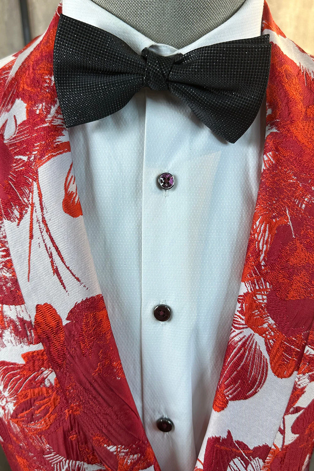 Rouge Floral Jacquard 2 pièces Hommes Costumes de Soirée - Image 3