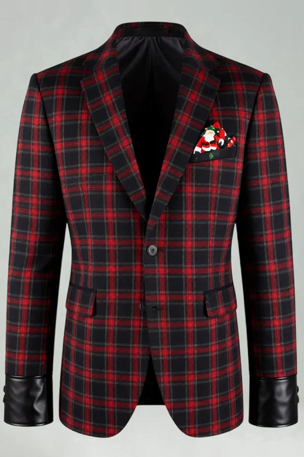 Rouge Noir Grille 2 pièces à revers cranté Tailleurs de bal pour hommes - Image 4
