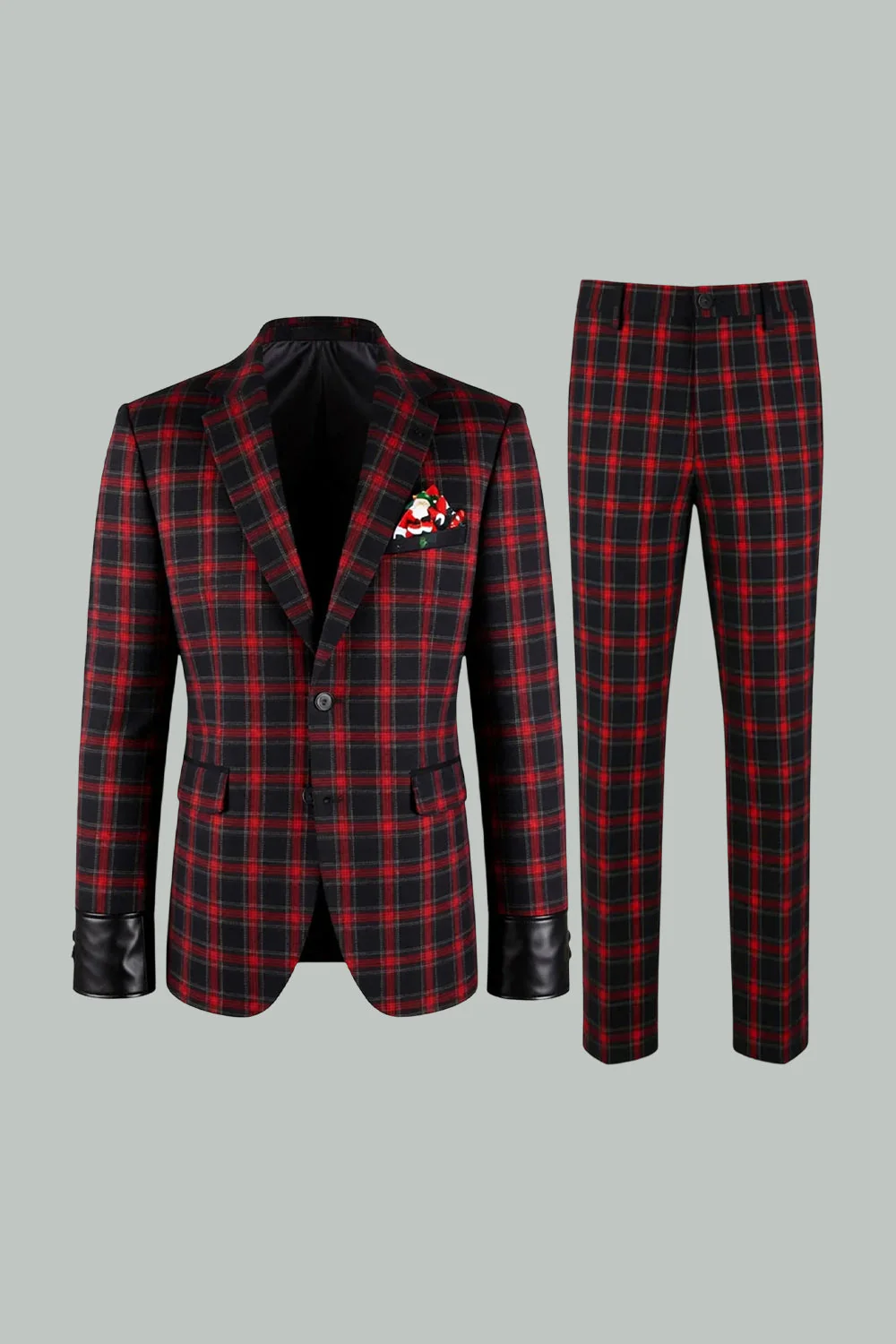 Rouge Noir Grille 2 pièces à revers cranté Tailleurs de bal pour hommes - Image 9