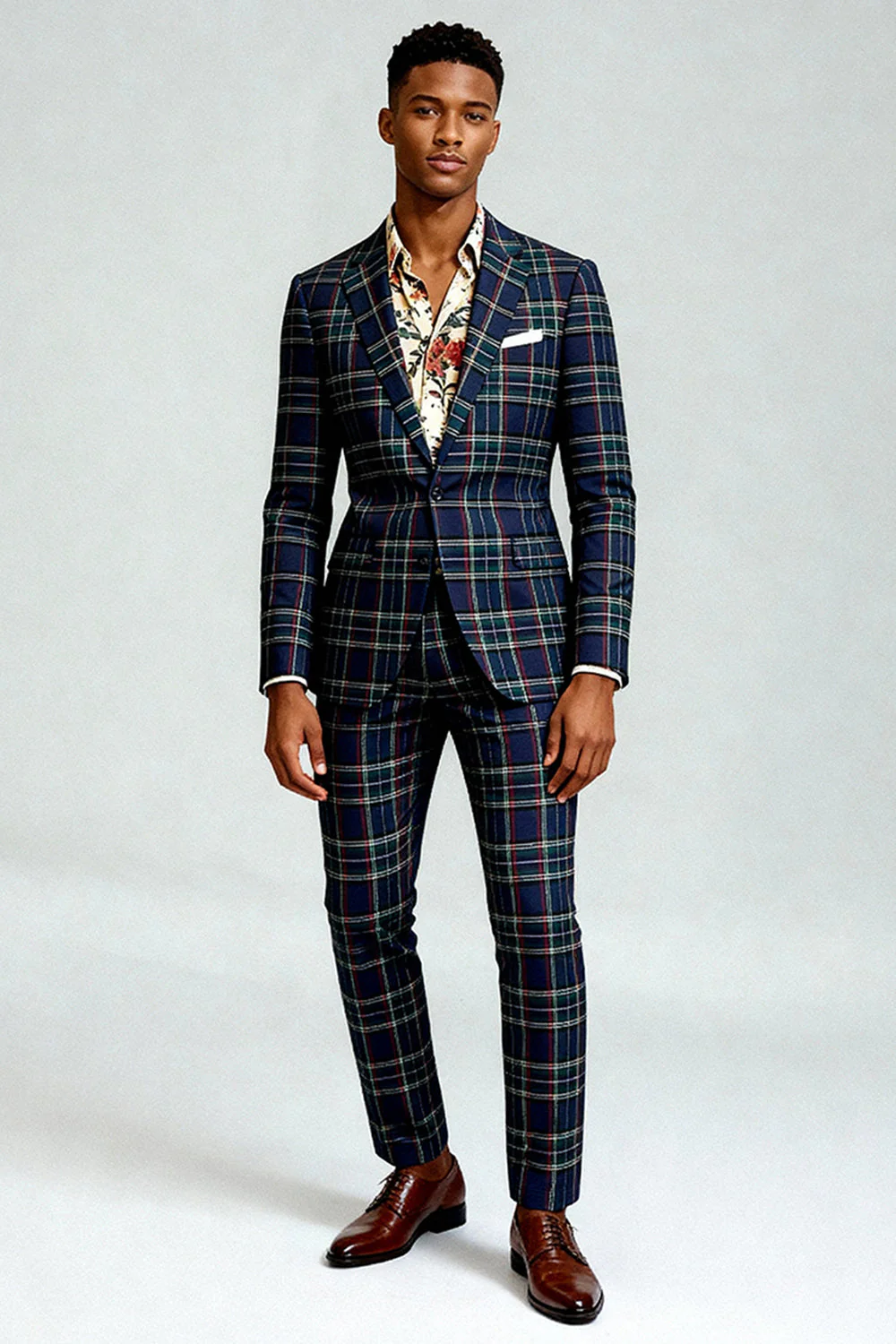 Rouge Noir Plaid Cranté Revers 2 Pièces Costumes de Bal Hommes - Image 10