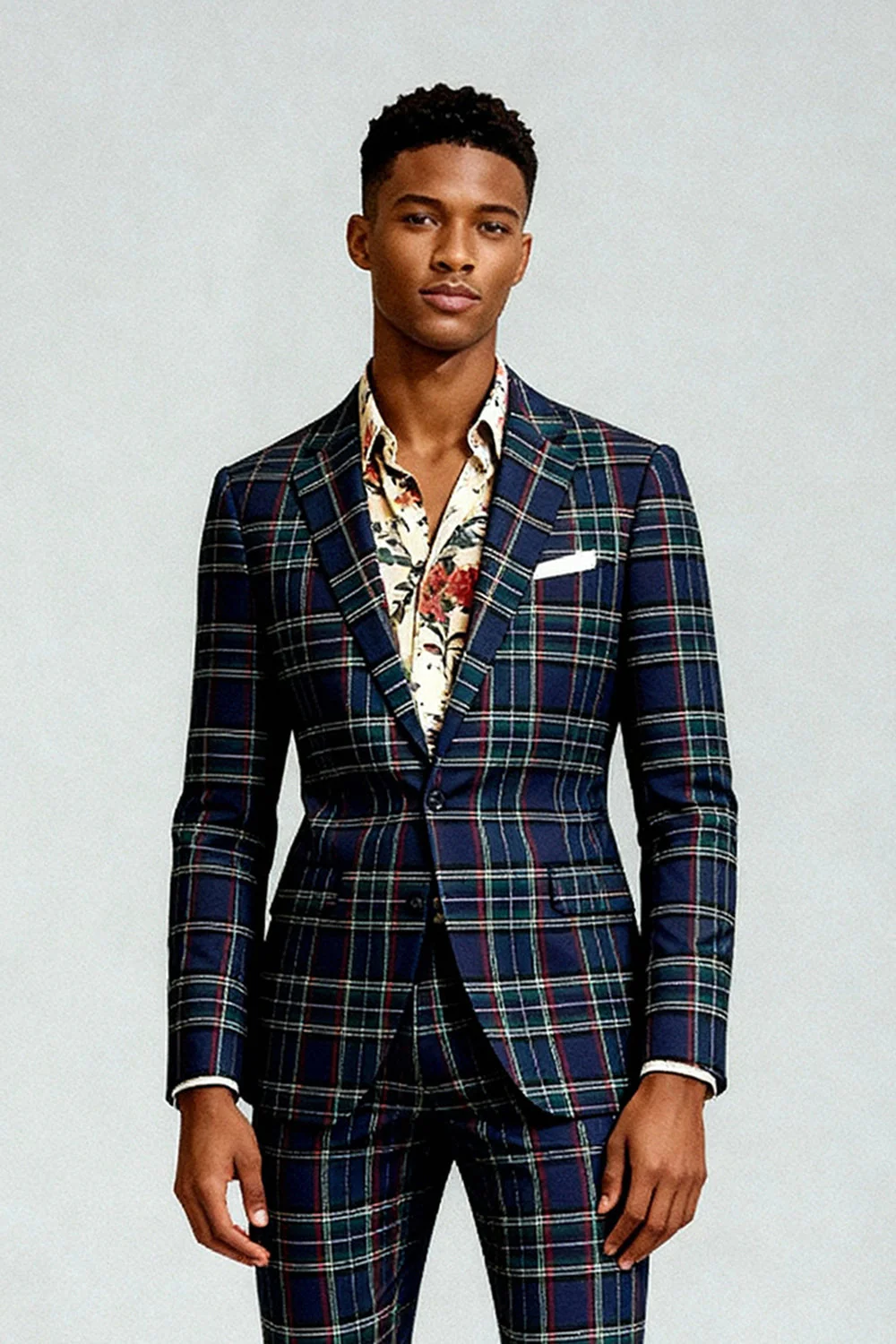 Rouge Noir Plaid Cranté Revers 2 Pièces Costumes de Bal Hommes - Image 11