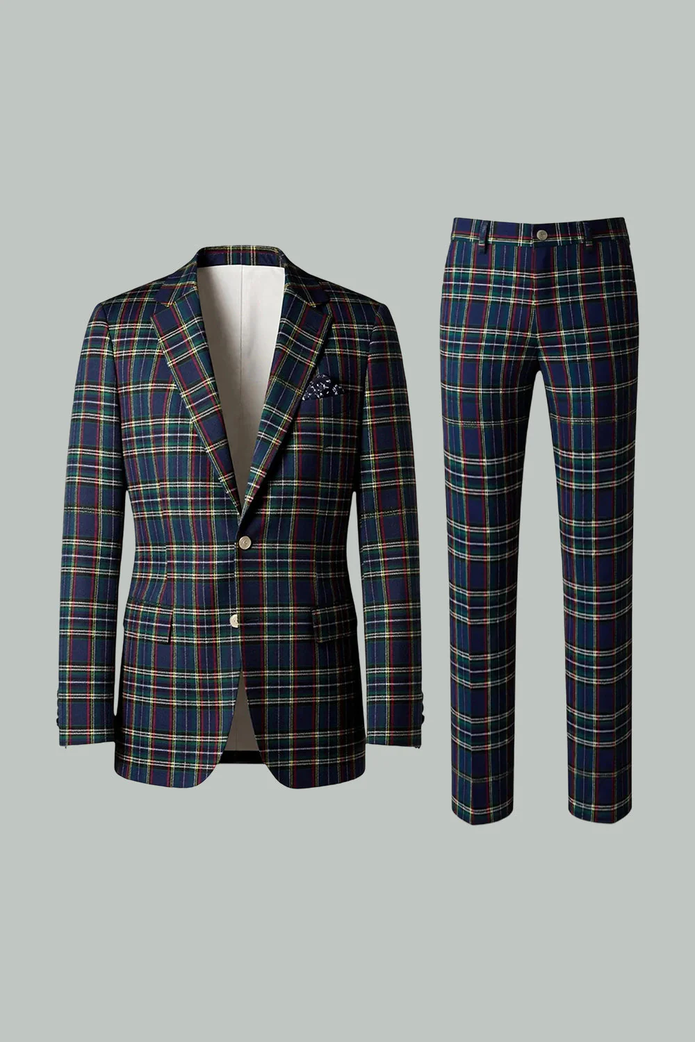 Rouge Noir Plaid Cranté Revers 2 Pièces Costumes de Bal Hommes - Image 17