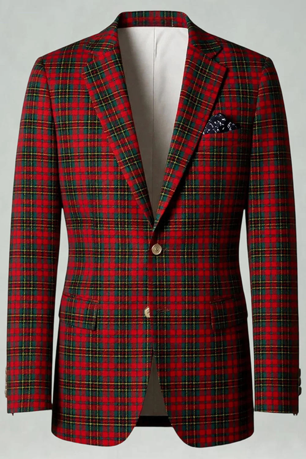 Rouge Noir Plaid Cranté Revers 2 Pièces Costumes de Bal Hommes - Image 21