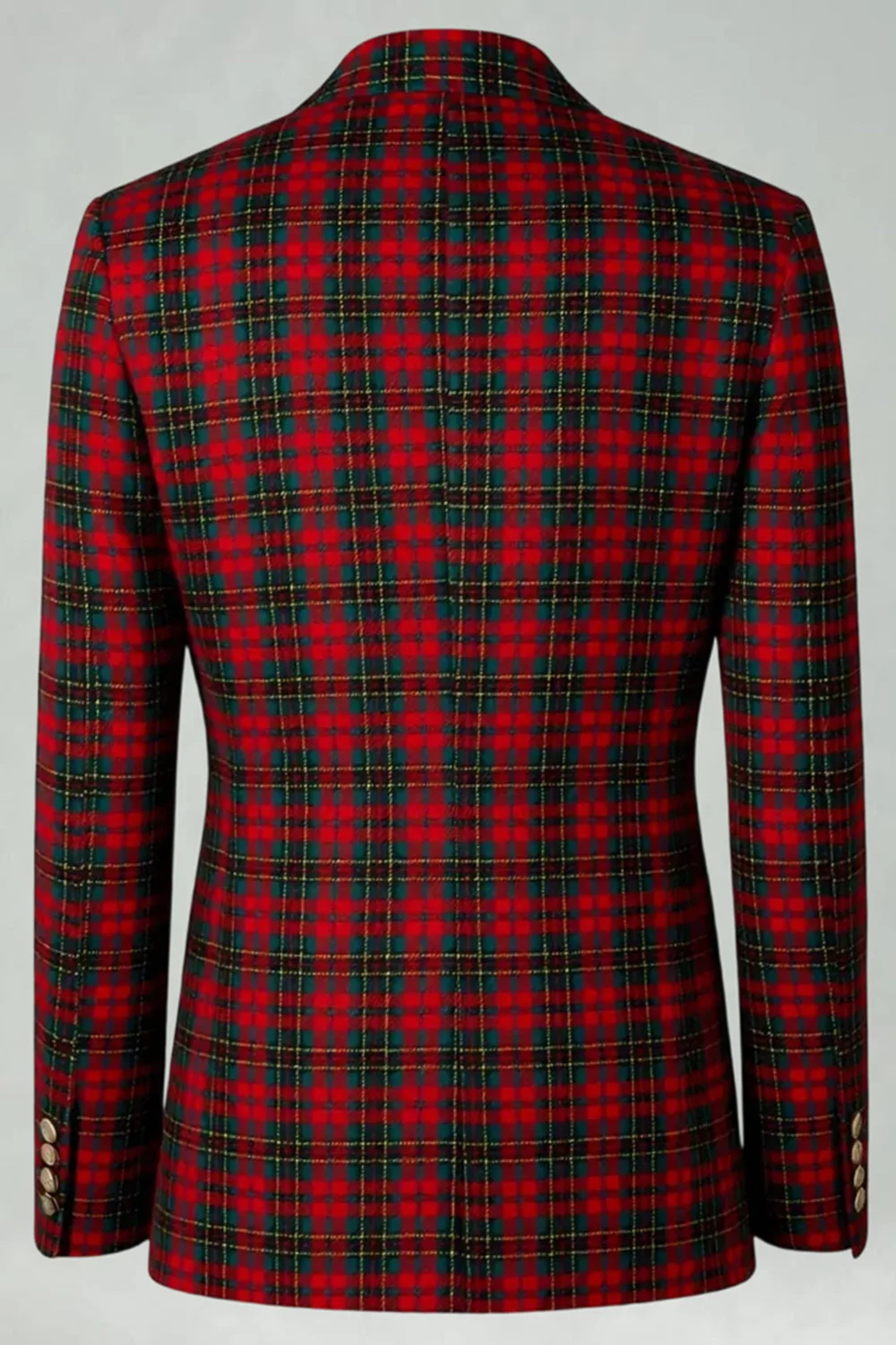 Rouge Noir Plaid Cranté Revers 2 Pièces Costumes de Bal Hommes - Image 22