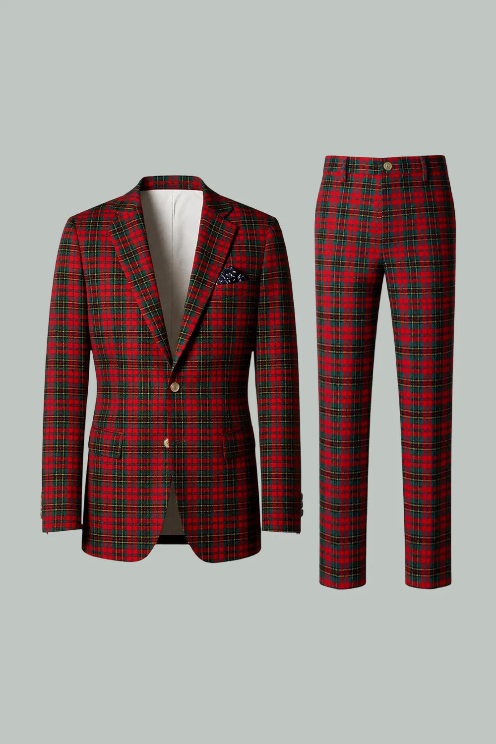 Rouge Noir Plaid Cranté Revers 2 Pièces Costumes de Bal Hommes - Image 26