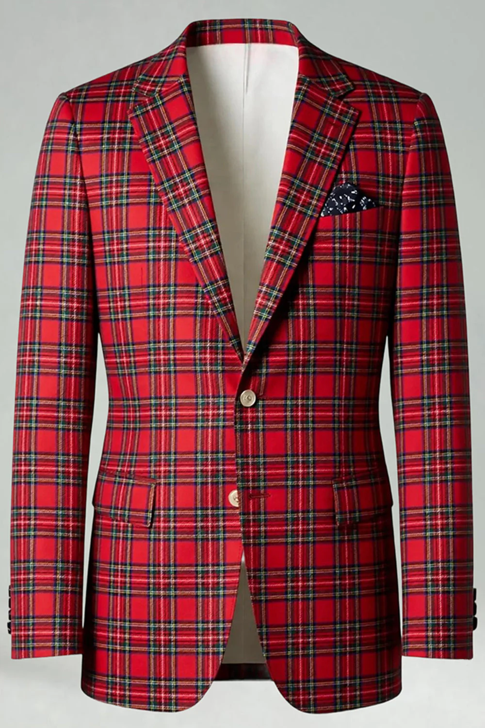Rouge Noir Plaid Cranté Revers 2 Pièces Costumes de Bal Hommes - Image 30