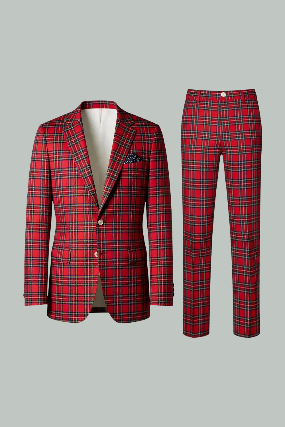 Rouge Noir Plaid Cranté Revers 2 Pièces Costumes de Bal Hommes - Image 35