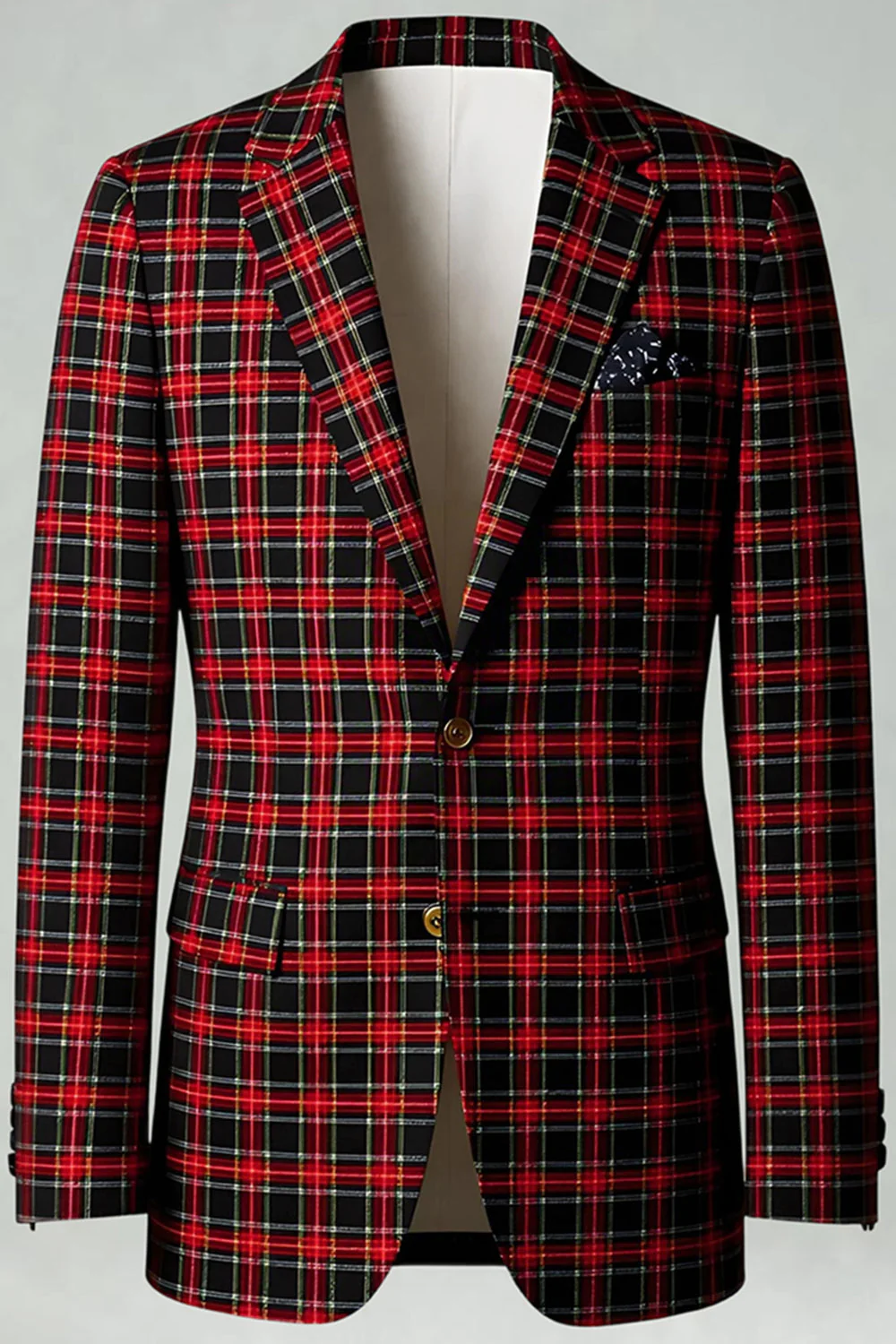 Rouge Noir Plaid Cranté Revers 2 Pièces Costumes de Bal Hommes - Image 4