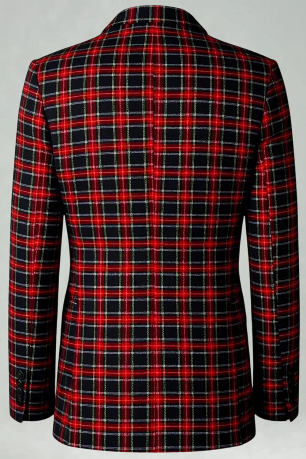 Rouge Noir Plaid Cranté Revers 2 Pièces Costumes de Bal Hommes - Image 5