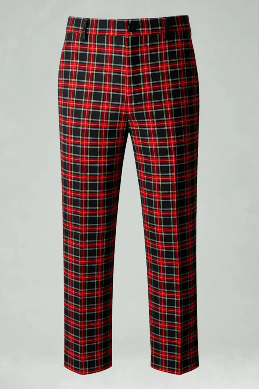 Rouge Noir Plaid Cranté Revers 2 Pièces Costumes de Bal Hommes - Image 6