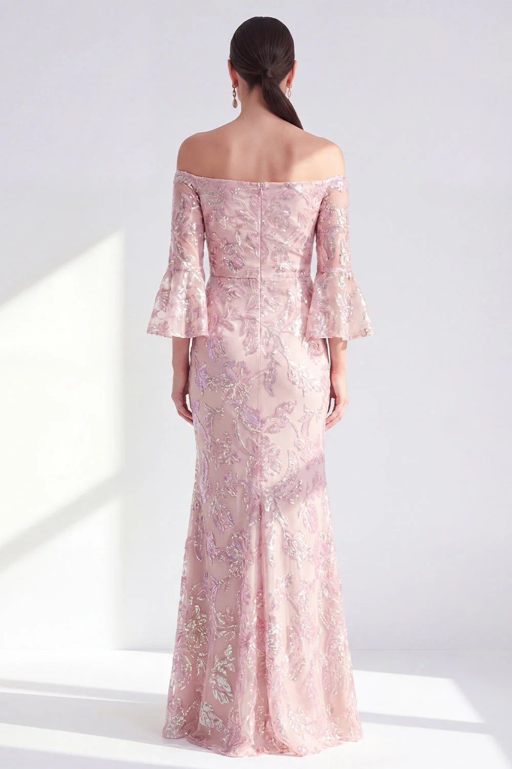 Rouge scintillant de sirène sur les épaules Sequins longue robe de mère de la mariée - Image 2