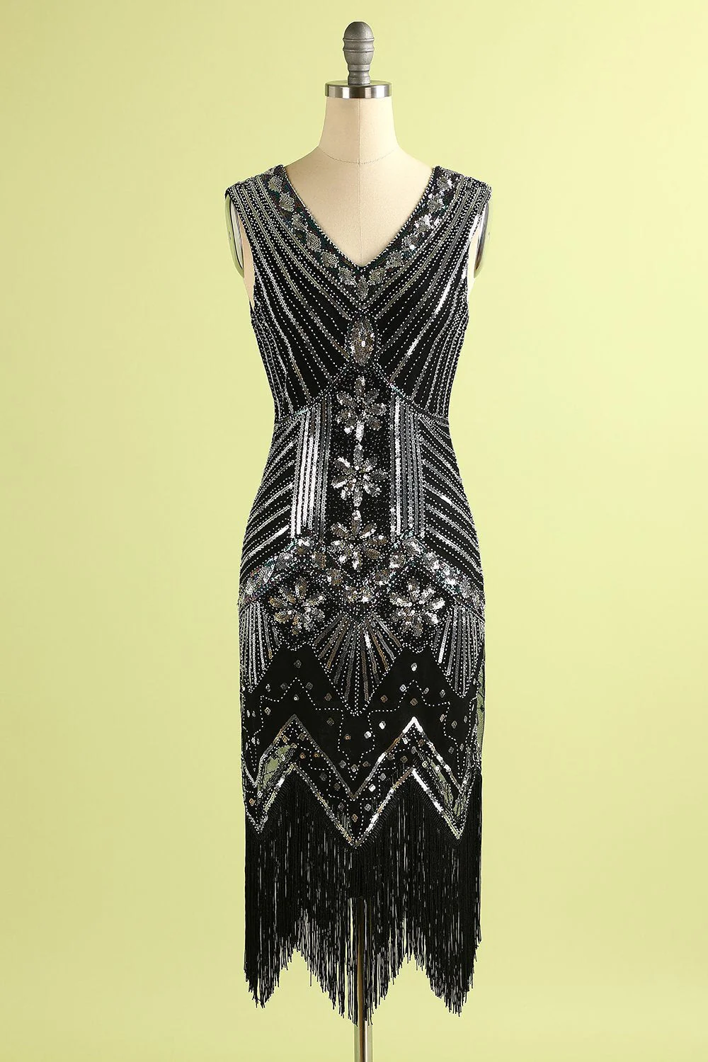 Robe de soirée années 20 style flapper bleu royal à franges et paillettes - Image 9
