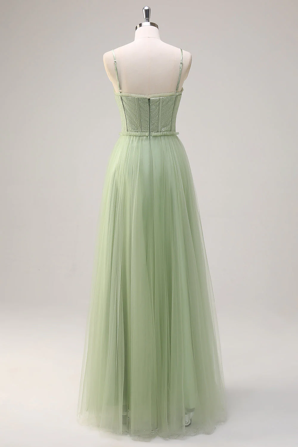 Sage A Line Spaghetti Straps Corset Robe de demoiselle d’honneur en tulle long - Image 2