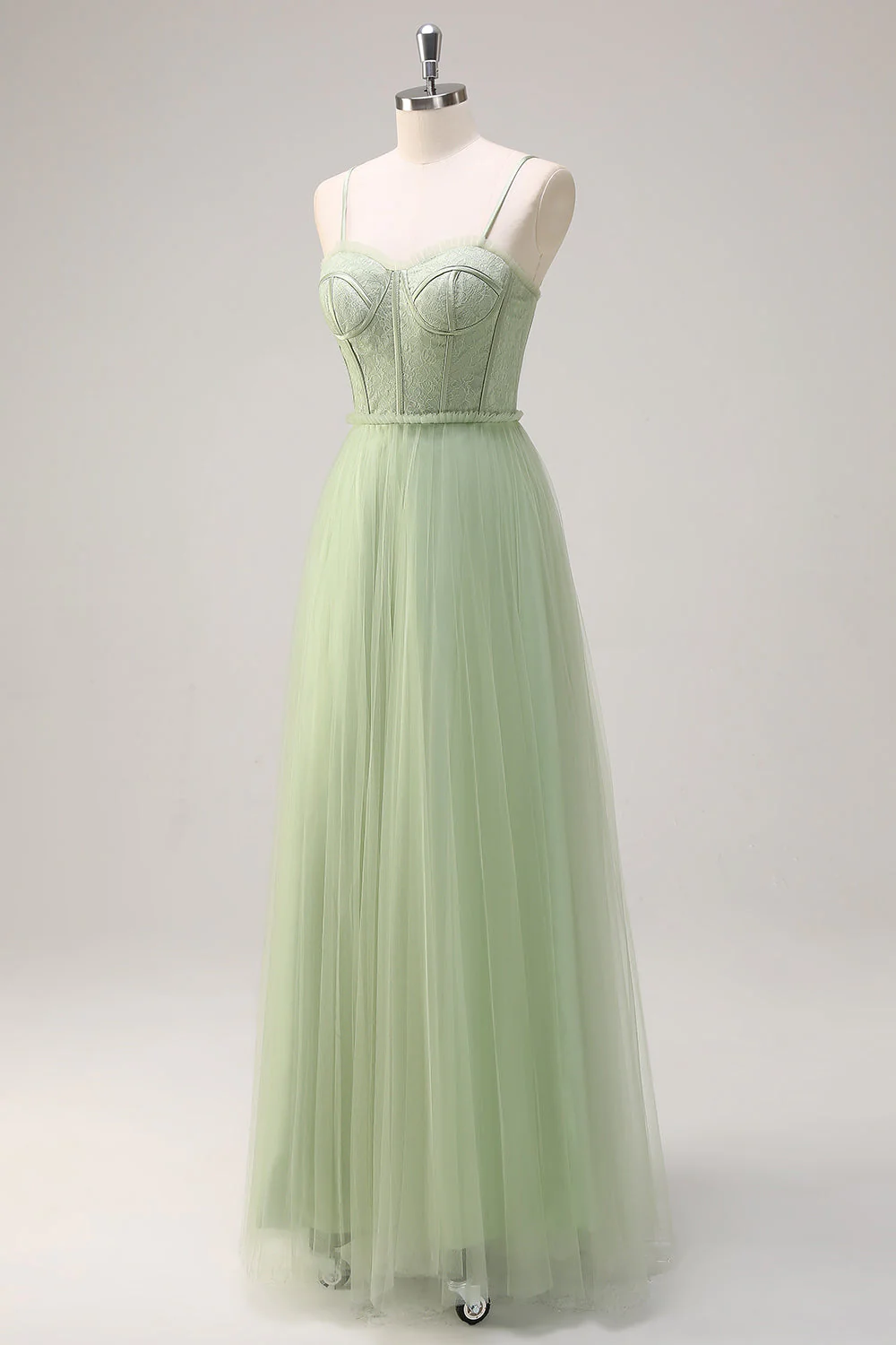Sage A Line Spaghetti Straps Corset Robe de demoiselle d’honneur en tulle long - Image 3