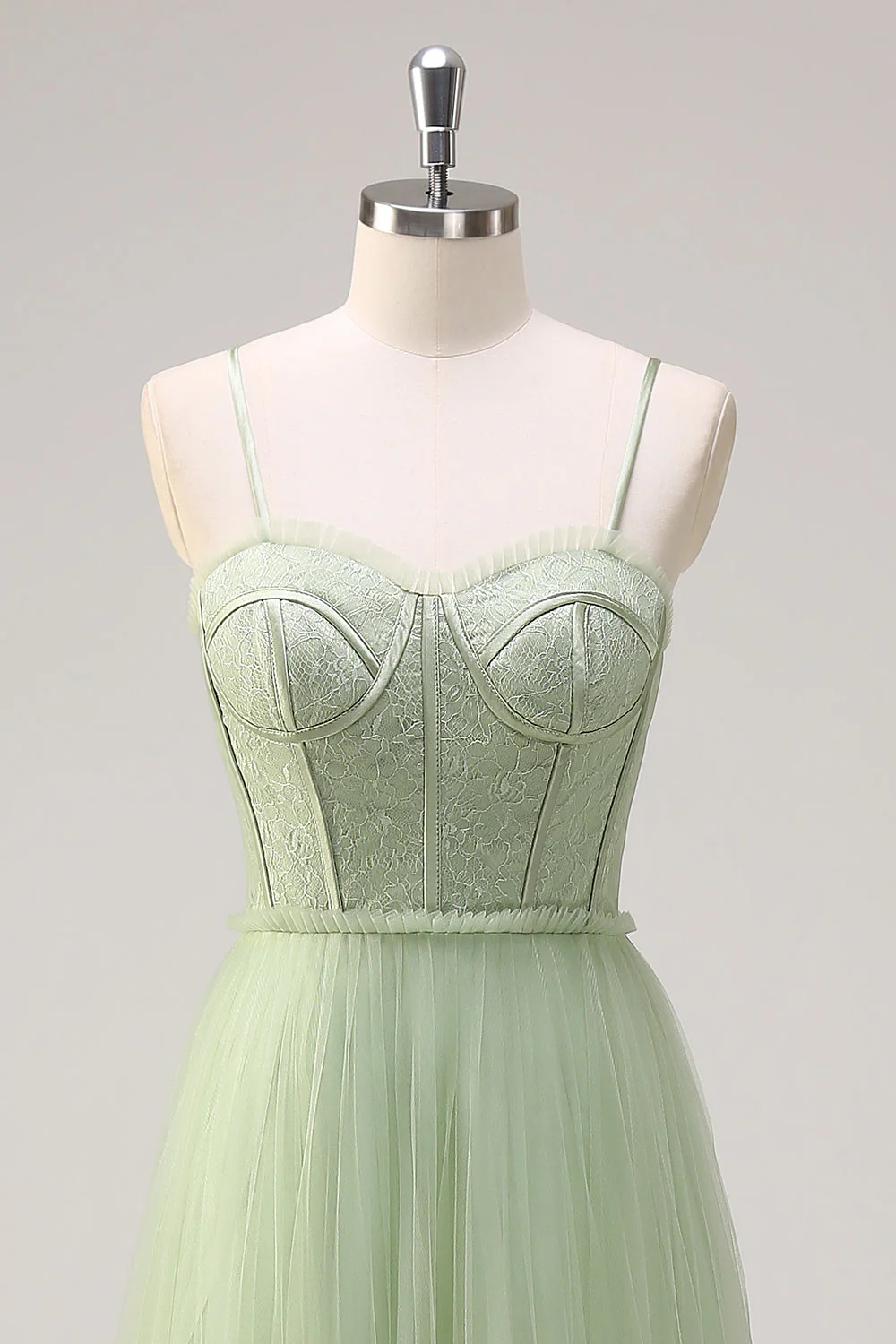 Sage A Line Spaghetti Straps Corset Robe de demoiselle d’honneur en tulle long - Image 4