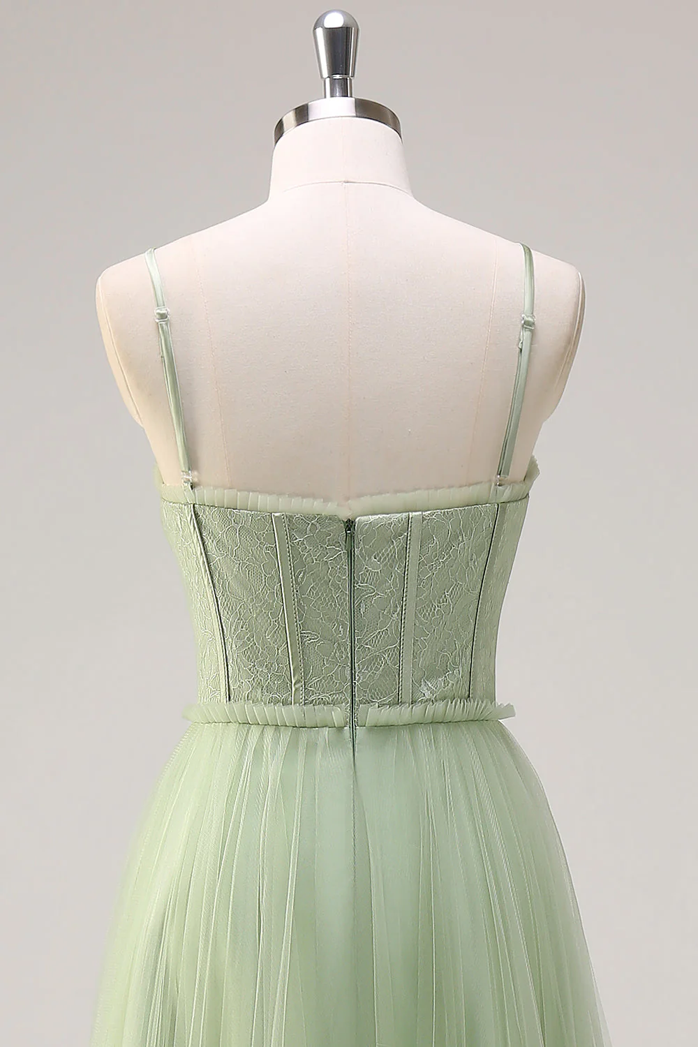 Sage A Line Spaghetti Straps Corset Robe de demoiselle d’honneur en tulle long - Image 5
