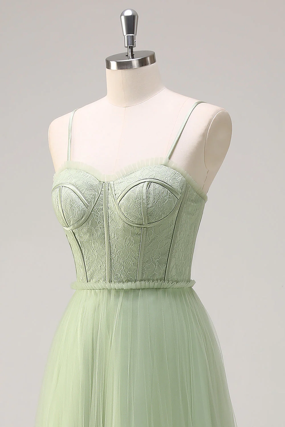 Sage A Line Spaghetti Straps Corset Robe de demoiselle d’honneur en tulle long - Image 6
