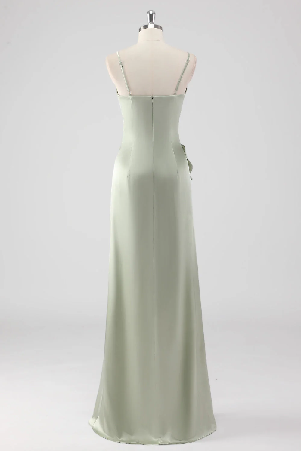 Sage Long Satin Col en V Robe de demoiselle d’honneur fourreau à volants - Image 2