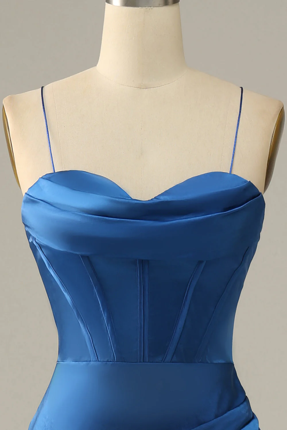 Sangles Spaghetti Sirène Robe de bal longue vert foncé avec front fendu - Image 13