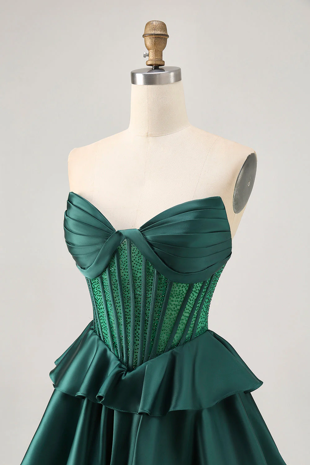 Sans Bretelles Une Ligne Corset Vert Robe de cocktail avec Perles - Image 10
