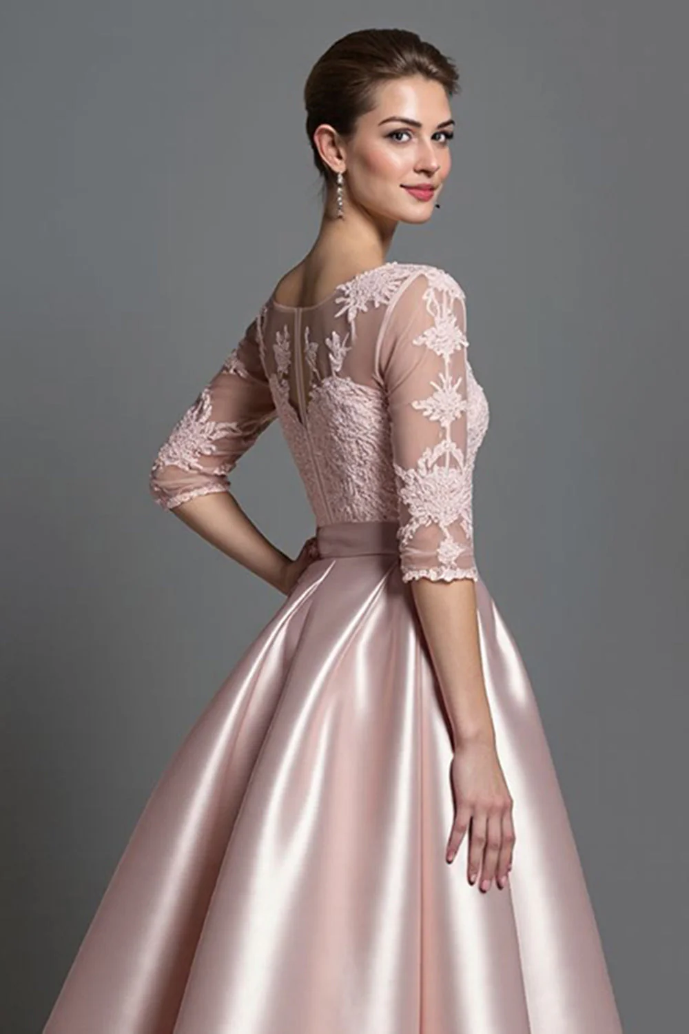 Robe mère de la mariée en satin abricot à ligne A avec appliqués - Image 8