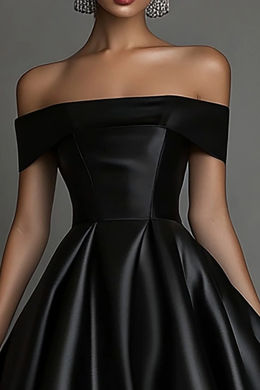 Robe longue formelle en satin noir coupe trapèze simple - Image 2