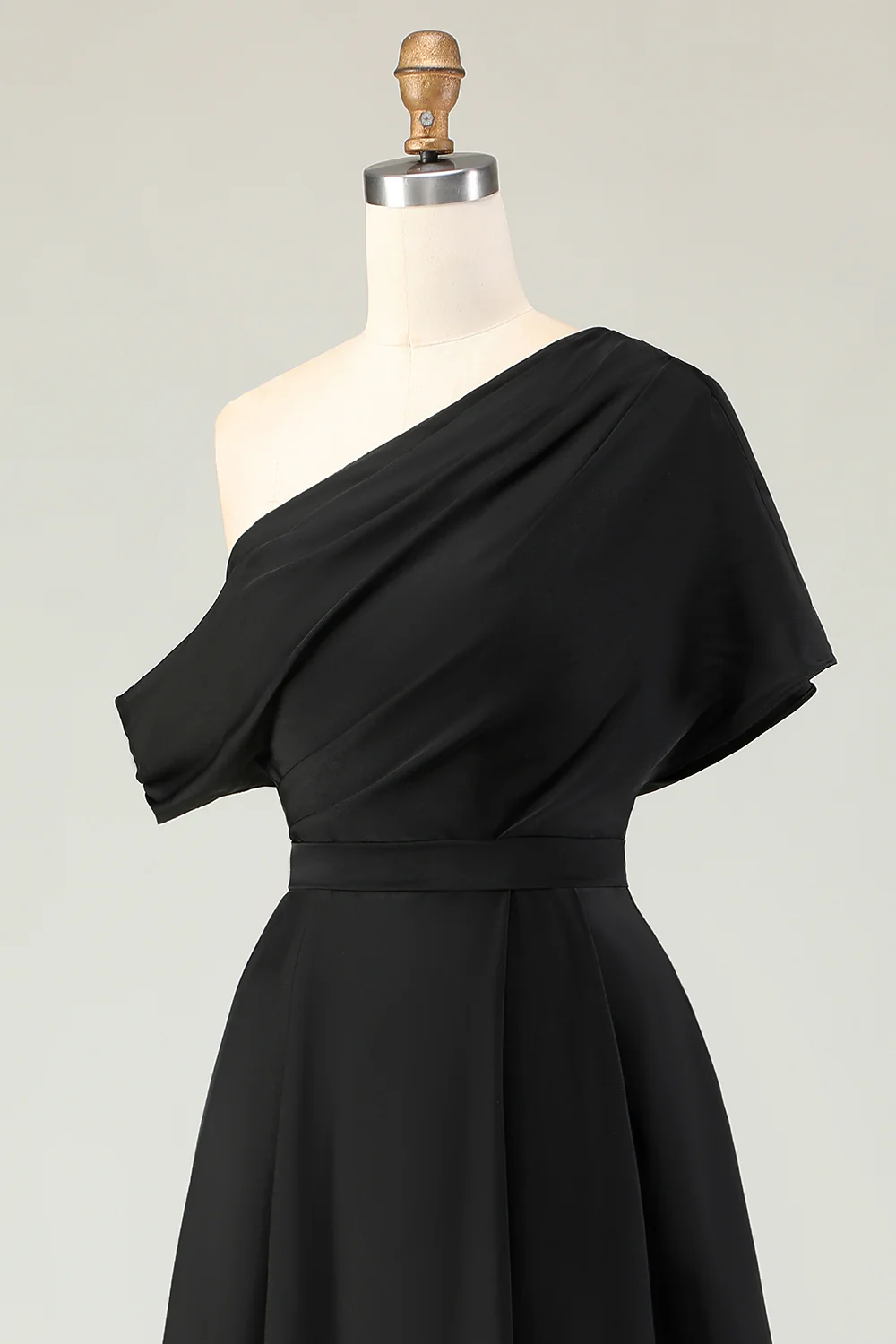 Robe mère de la mariée noire satin ligne A avec poches - Image 10