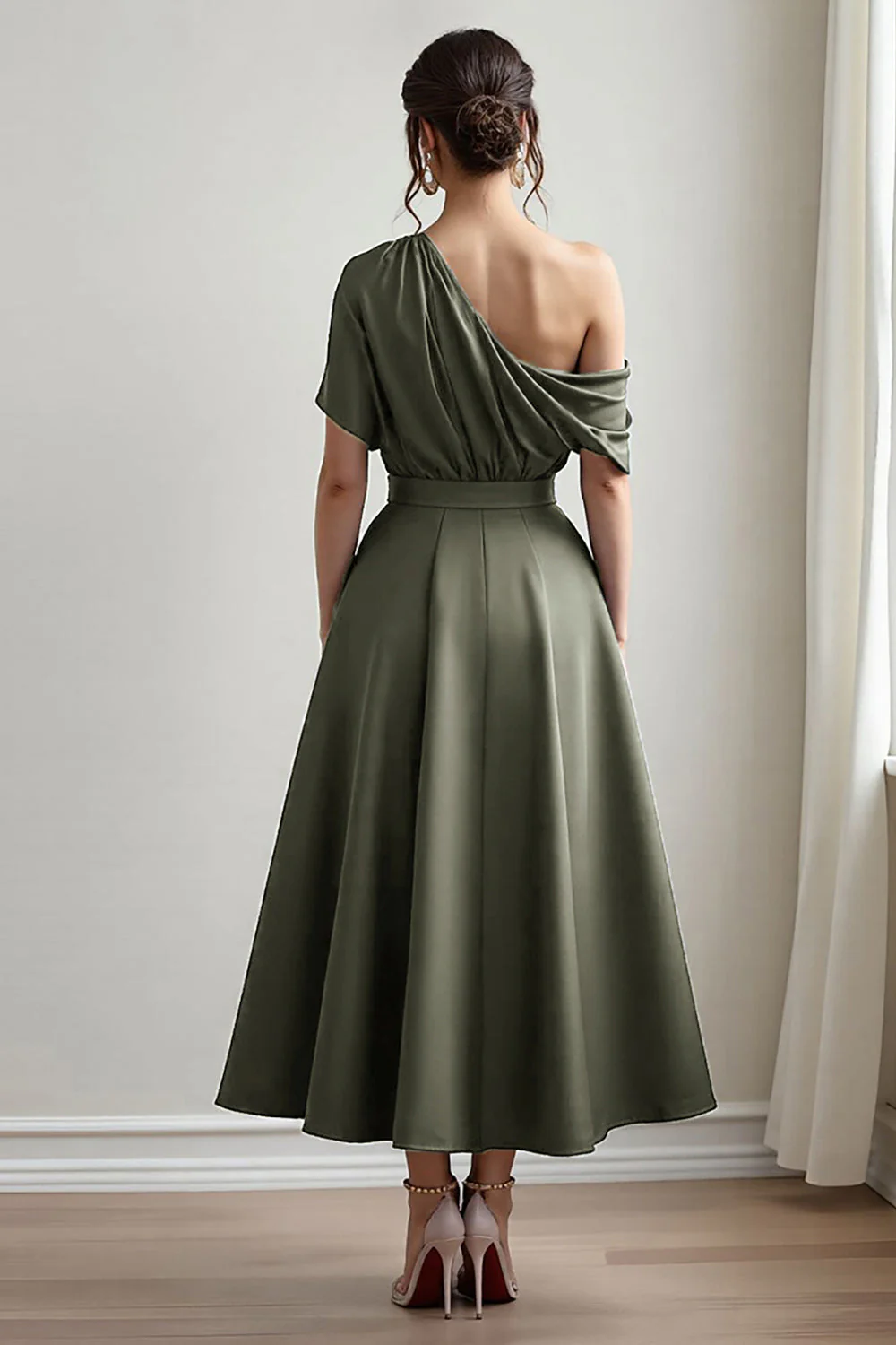 Robe mère de la mariée noire satin ligne A avec poches - Image 16