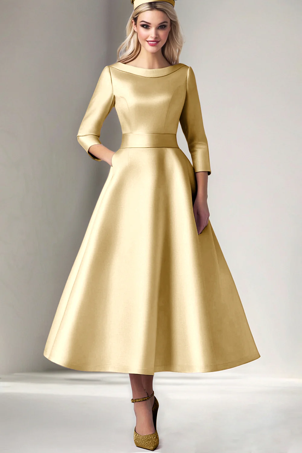 Robe longue pour mère de la mariée en satin rose ligne droite - Image 5
