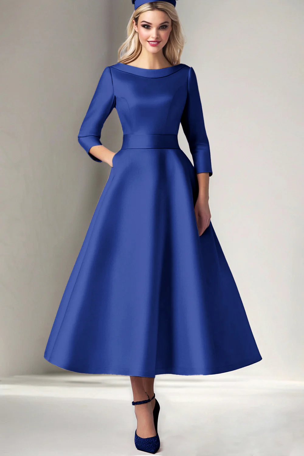Robe longue pour mère de la mariée en satin rose ligne droite - Image 7