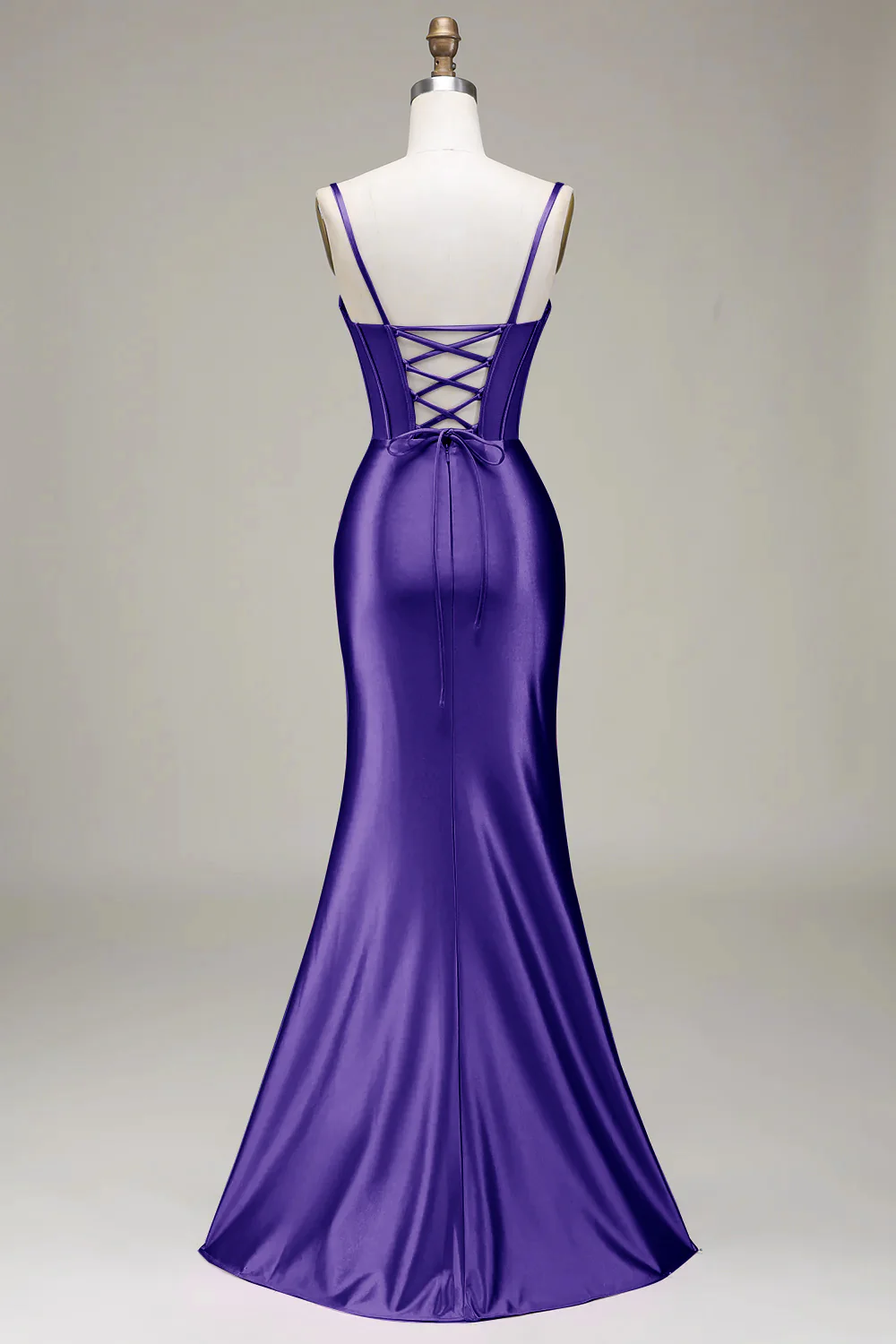 Satin Spaghetti Bretelles Royal Blue Robe de soirée avec Corset - Image 12
