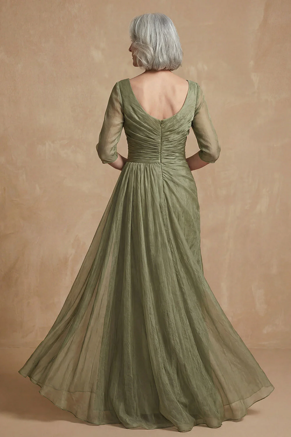 Sauge poussiéreuse à l’encolure bateau longue robe de mère de la mariée - Image 2