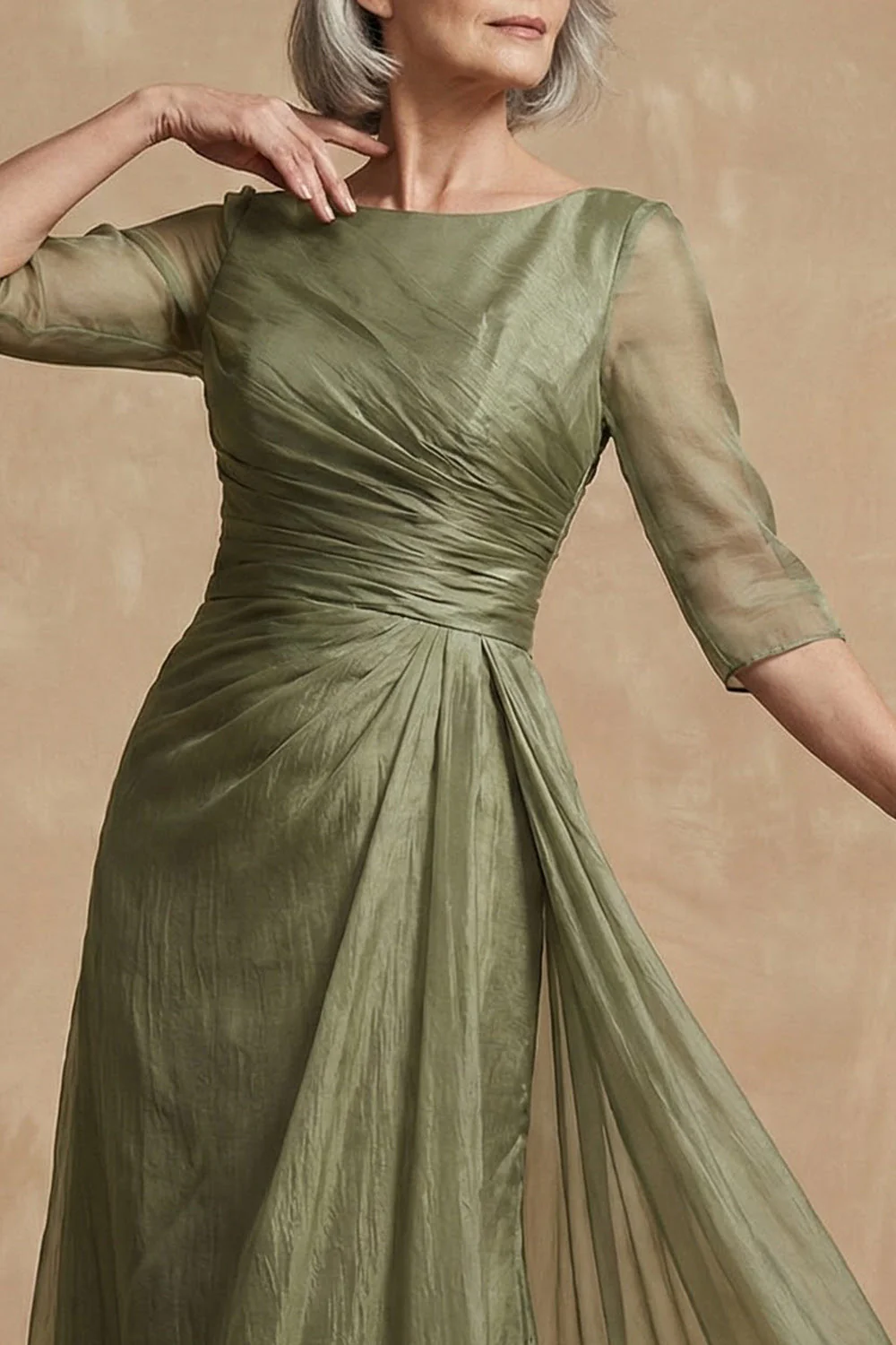Sauge poussiéreuse à l’encolure bateau longue robe de mère de la mariée - Image 3