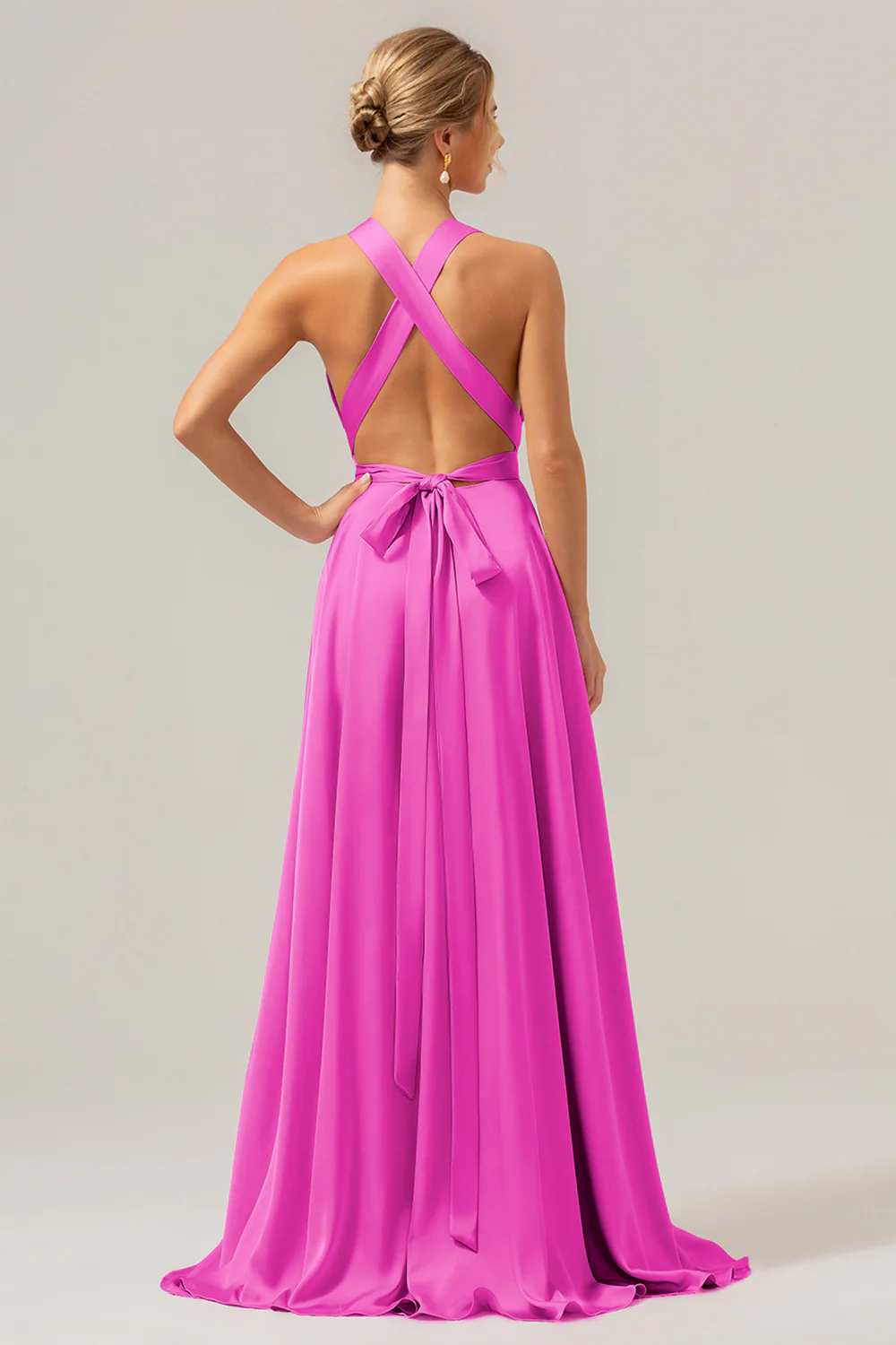 Sauge poussiéreuse A Ligne Col V Dos Nu Satin Longue Robe de demoiselle d’honneur avec fente - Image 6