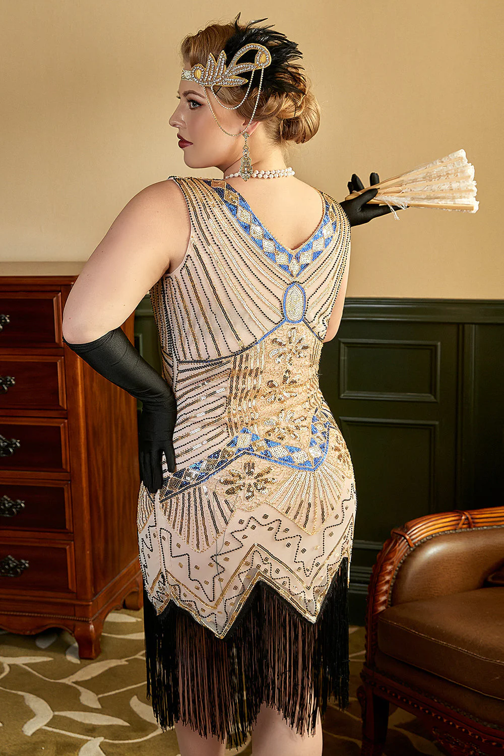 Robe année 20 vert foncé à paillettes grande taille - Image 13