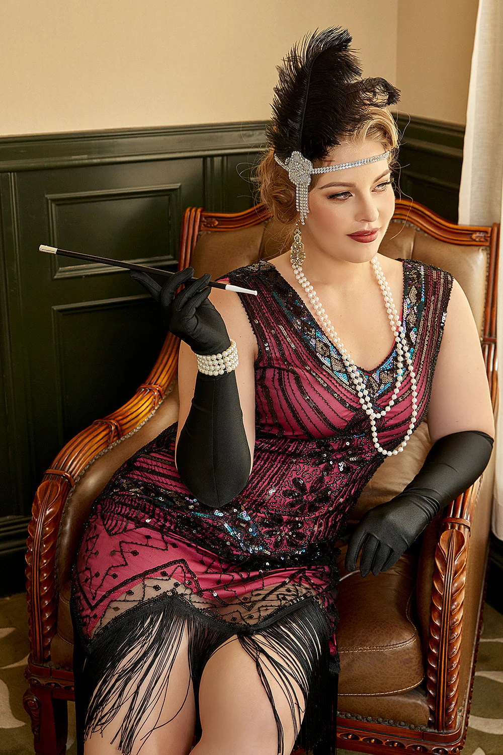 Robe année 20 vert foncé à paillettes grande taille - Image 22
