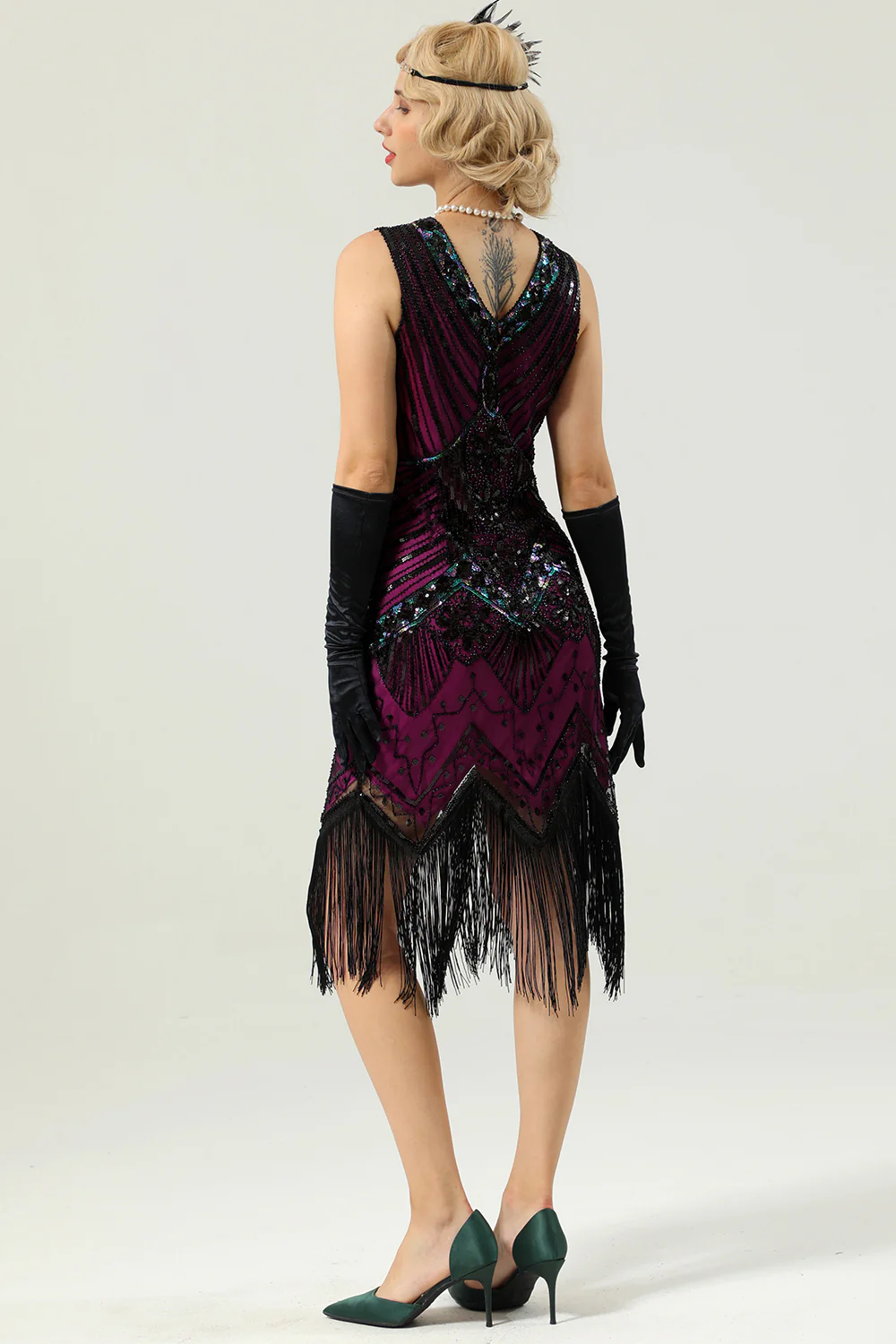 Robe année 20 vert foncé à paillettes grande taille - Image 24