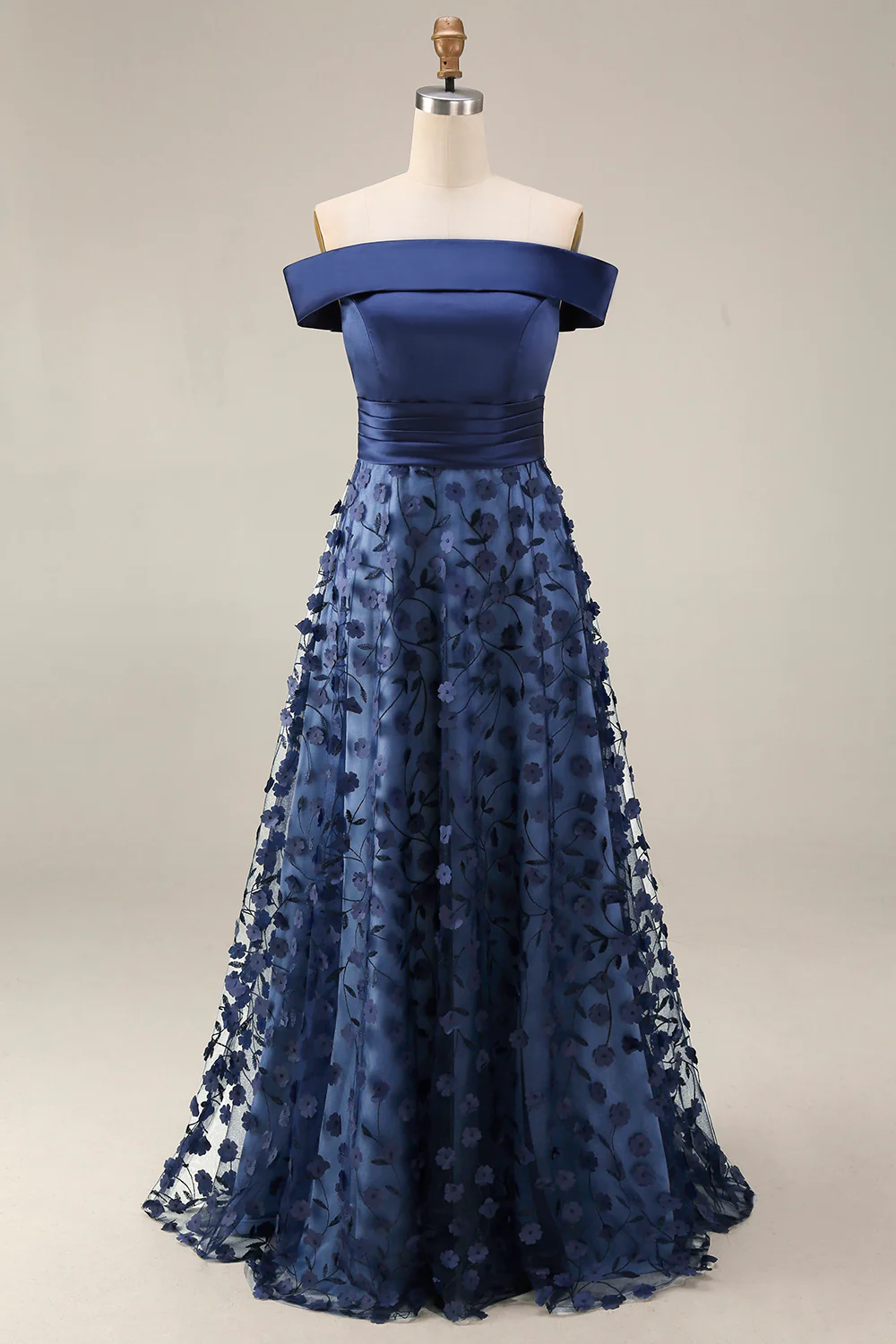 Sequins bleu marine à épaules dénudées, une ligne longue robe mère de la mariée - Image 3