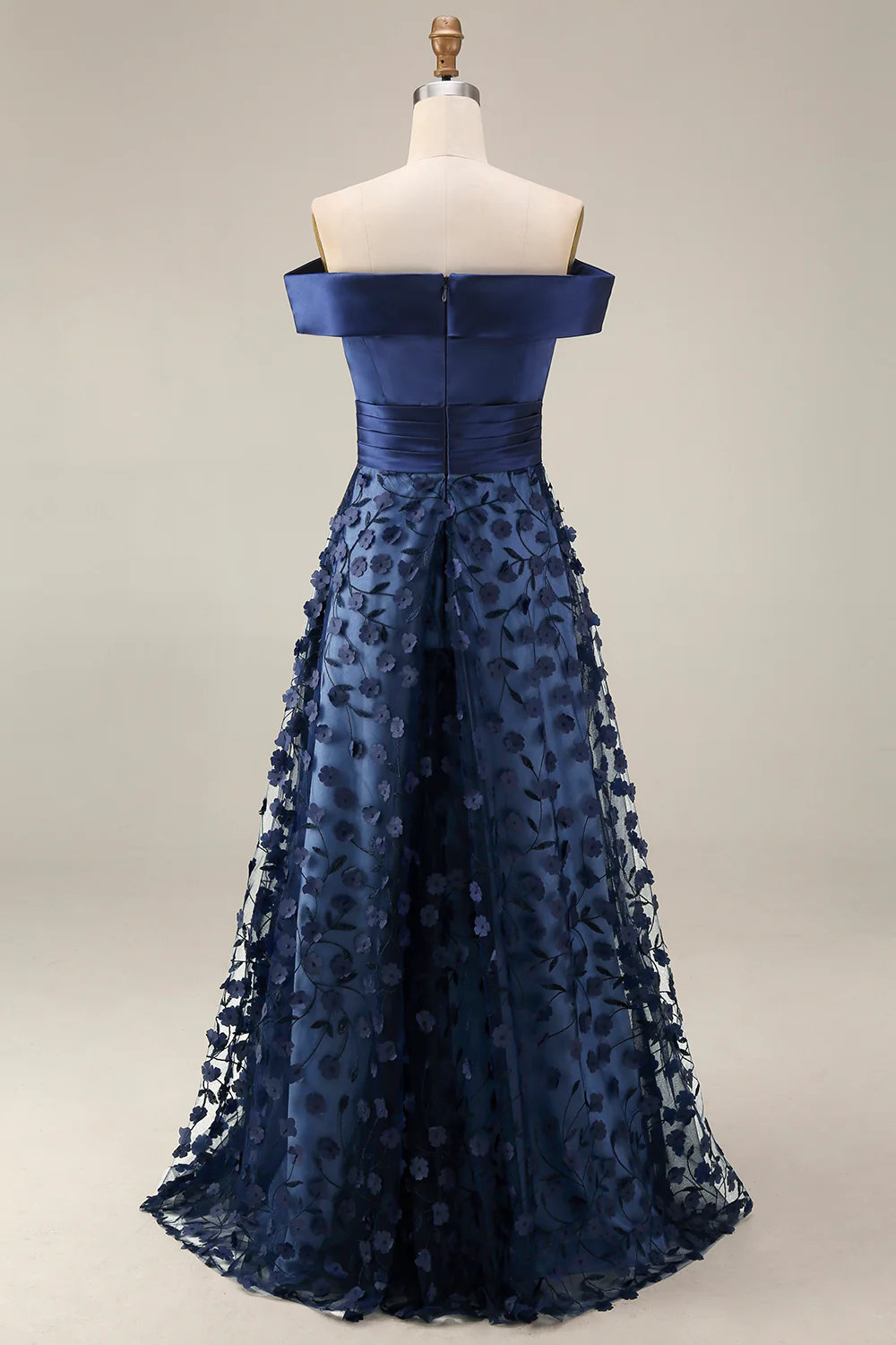 Sequins bleu marine à épaules dénudées, une ligne longue robe mère de la mariée - Image 4