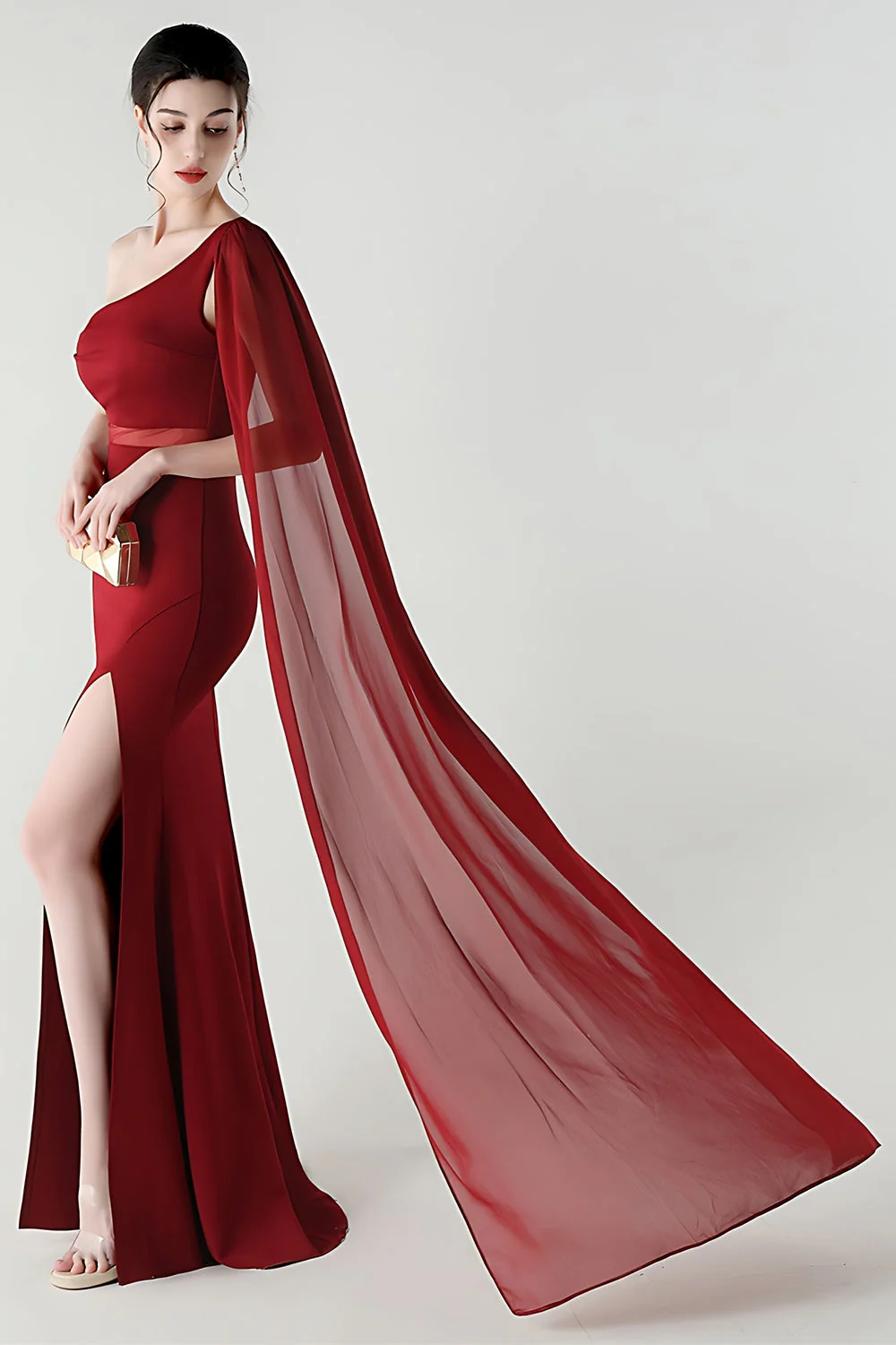 Serpentin sirène noire à une épaule Robe longue de cérémonie avec fente - Image 13