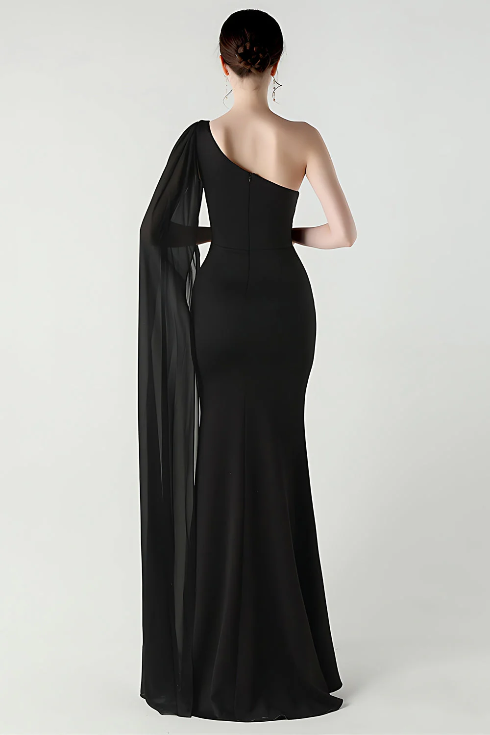 Serpentin sirène noire à une épaule Robe longue de cérémonie avec fente - Image 2