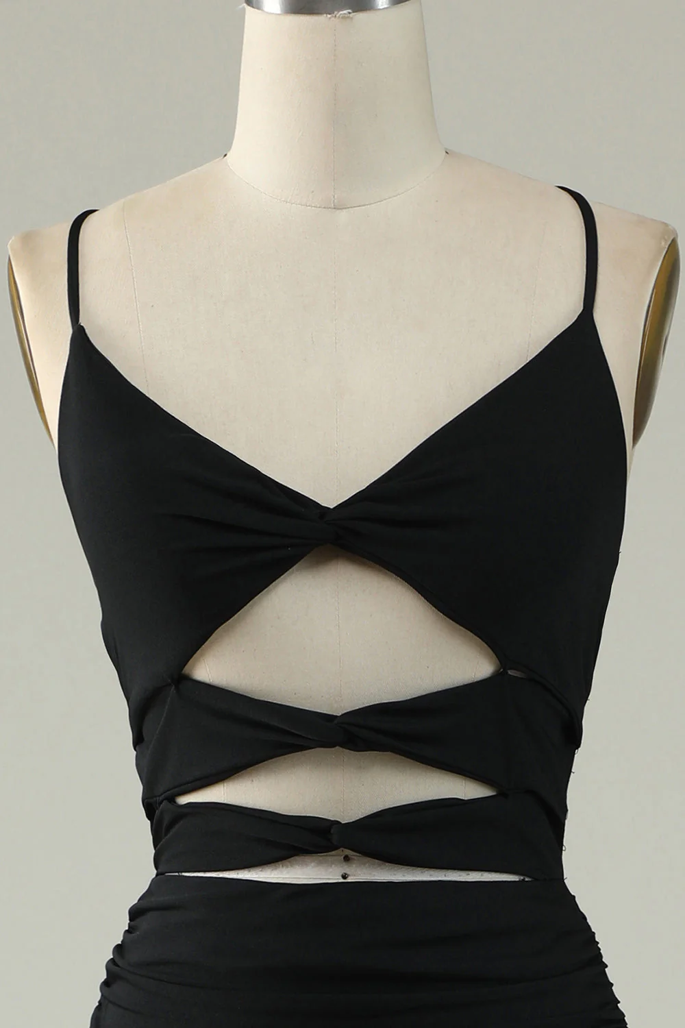 Serrène Spaghetti Straps Black Plus Size Prom Dress avec trou de serrure - Image 4