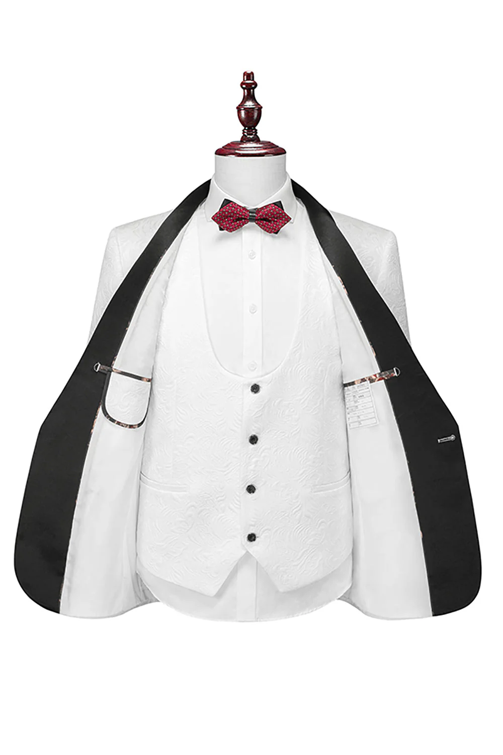 Costume homme 3 pièces blanc à revers châle élégant - Image 3