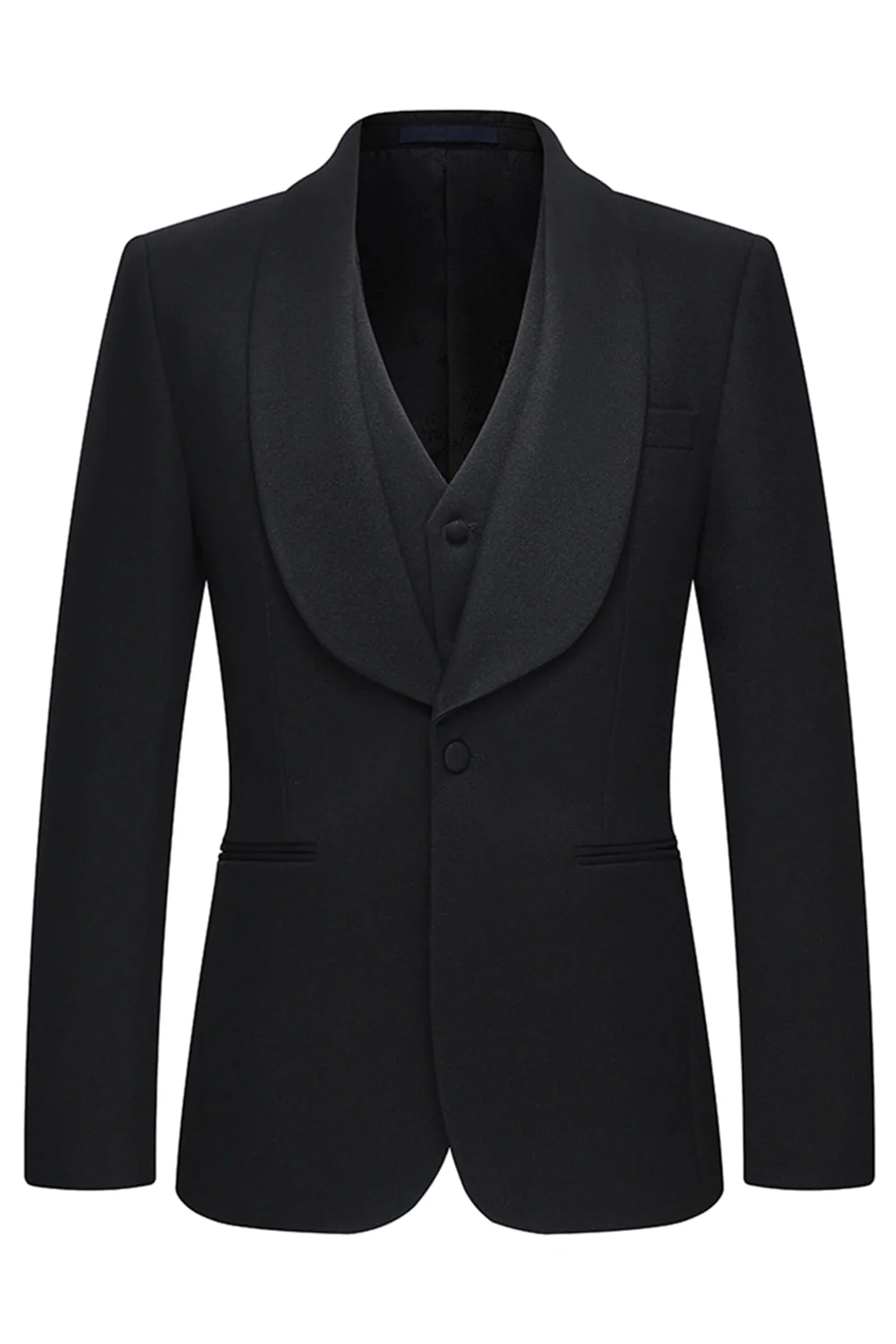 Shawl Lapel Noir 3 Pièces One Button Costumes d’affaires pour hommes - Image 2