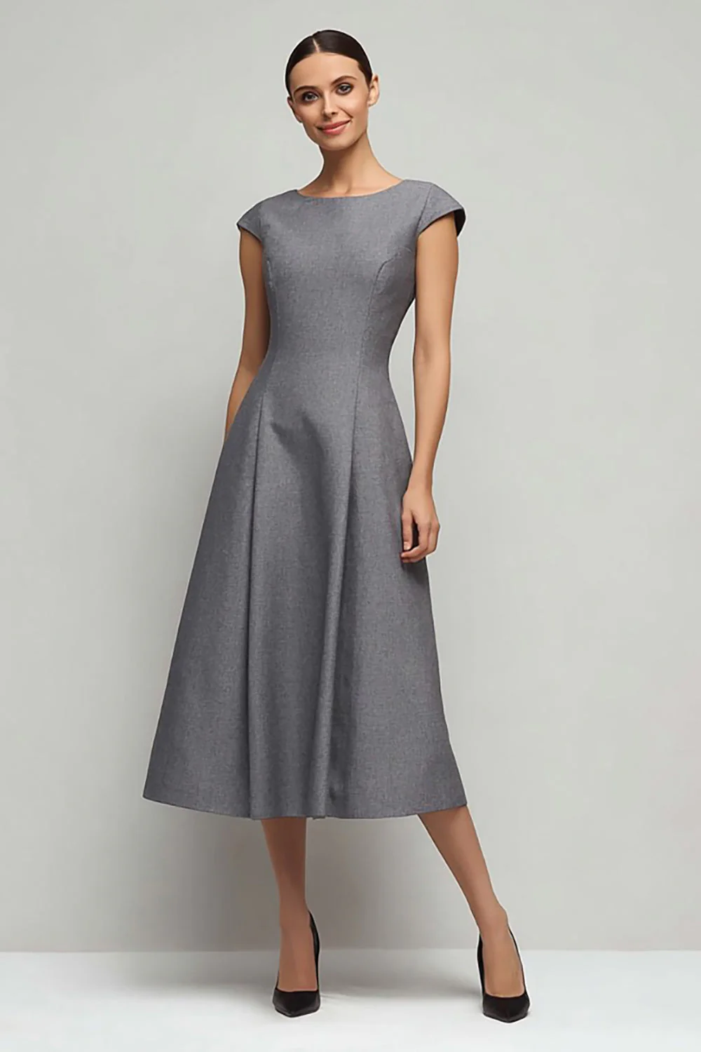 Robe de travail longue gris simple à manches longues et col cap