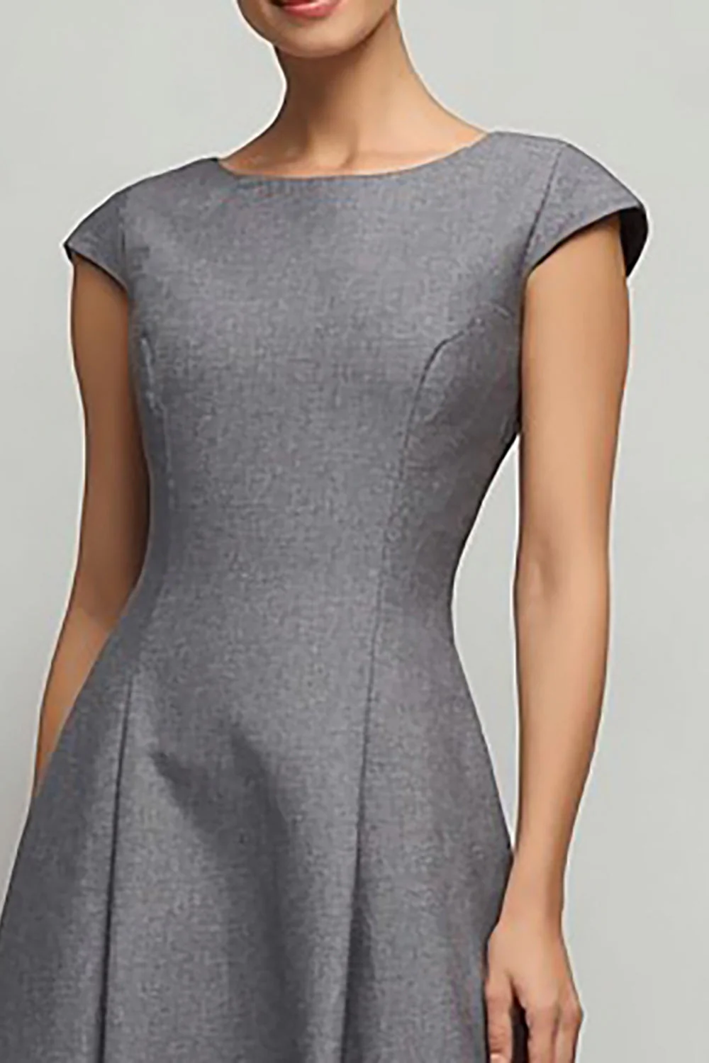 Robe de travail longue gris simple à manches longues et col cap - Image 3
