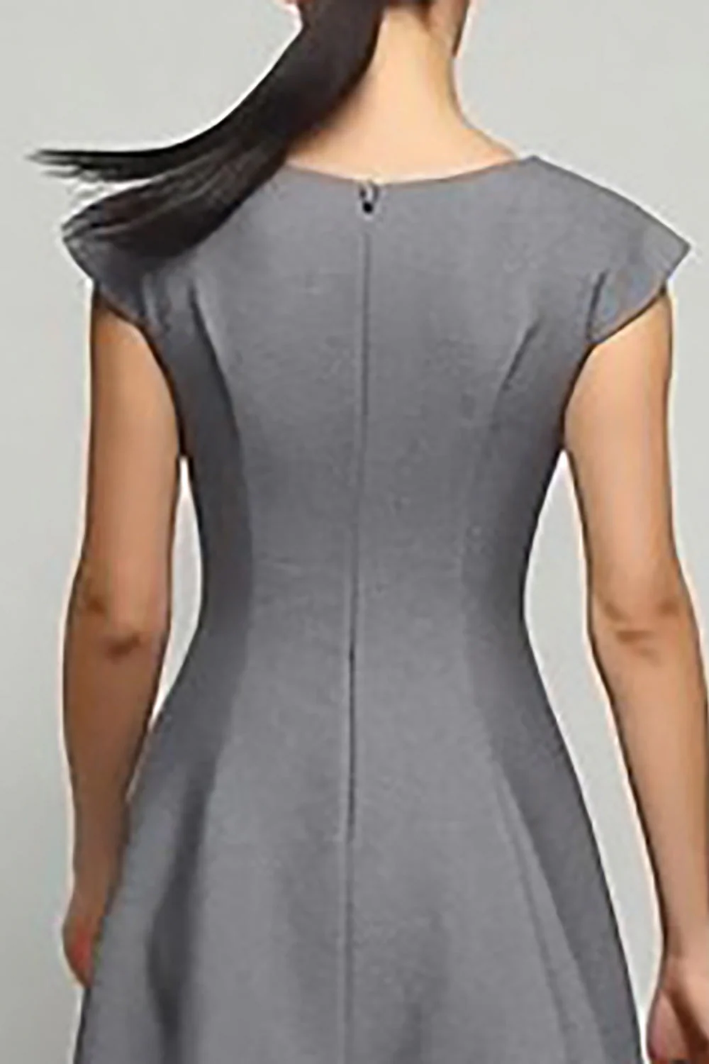 Robe de travail longue gris simple à manches longues et col cap - Image 4