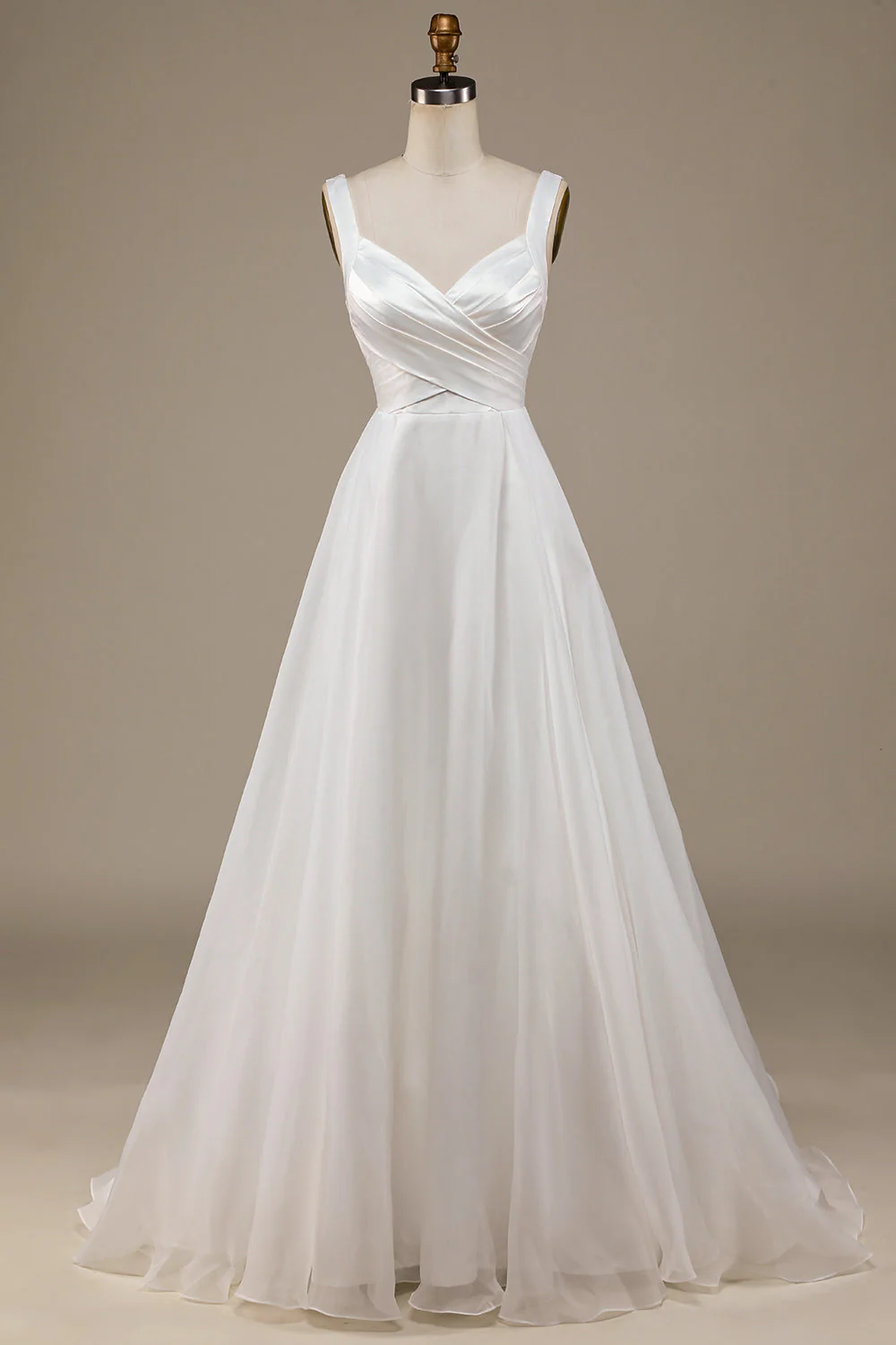 Simple Ivoire Organza Col Rond Balayage Train Robe de mariée